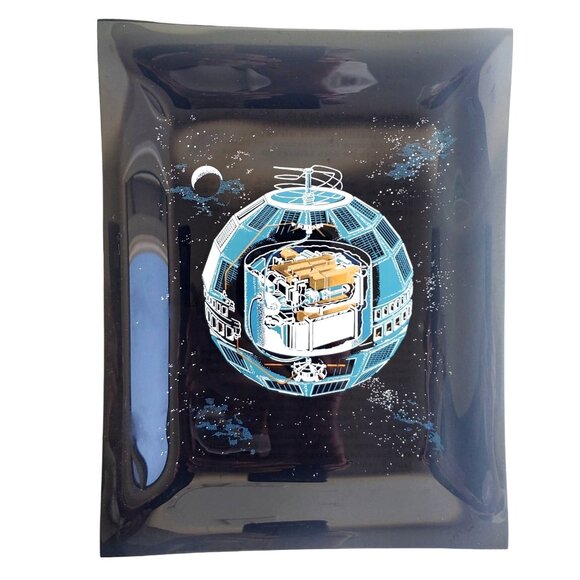 1963 Vintage Telstar I & II Commemorative Glass Dish Tray 1960s 9 x 7" NASA